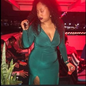 Hunter green twist front long dress